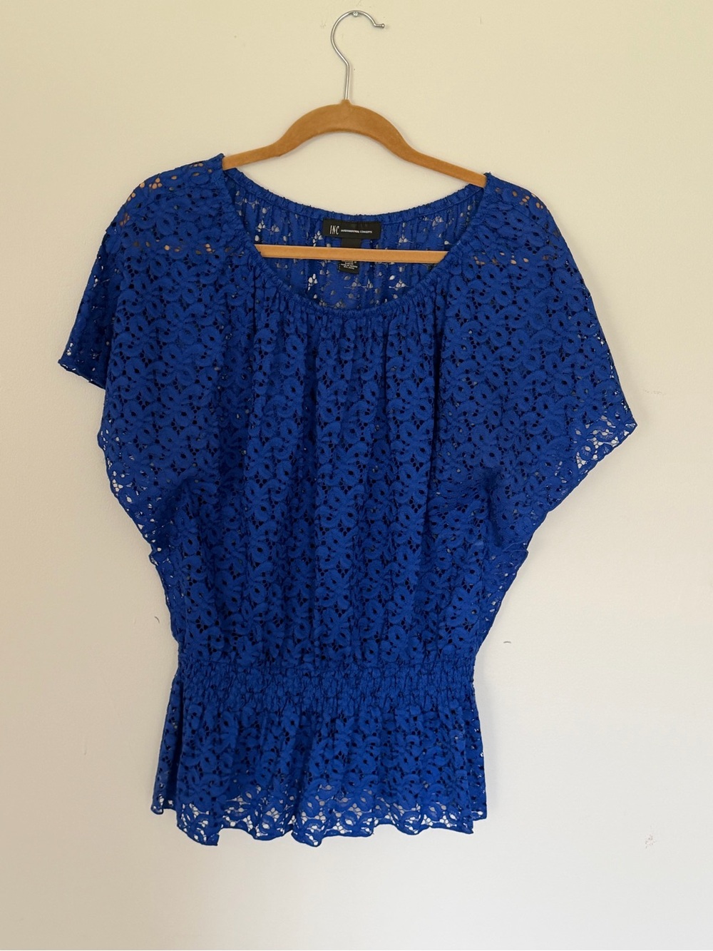 INC International Concepts Blue Lace Smocked Waist Top S